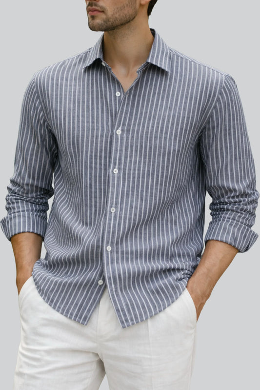 LINEN STRIPPED SHIRT | CHARCOAL