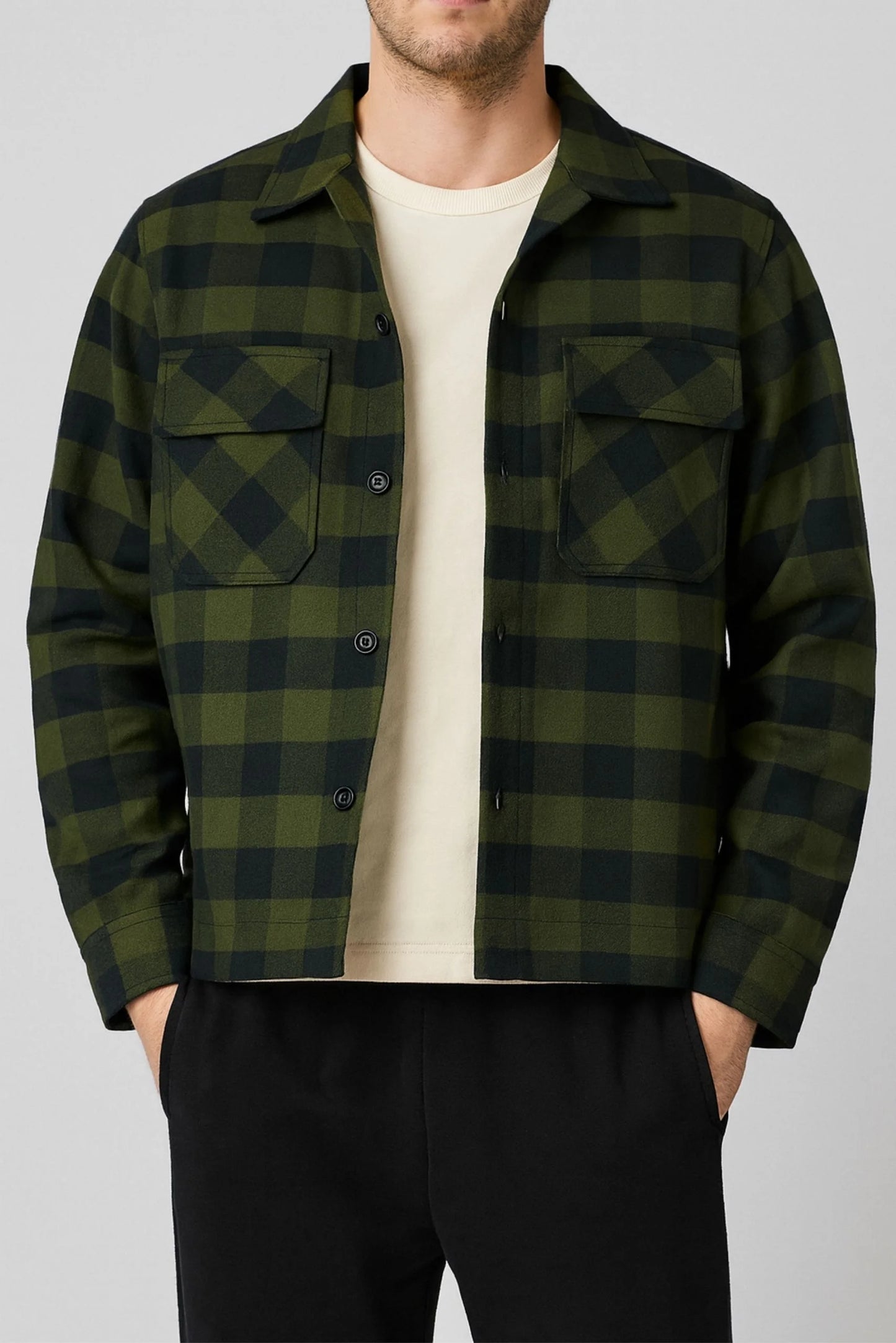 FLANNEL CHECKERED SHACKET | OLIVE