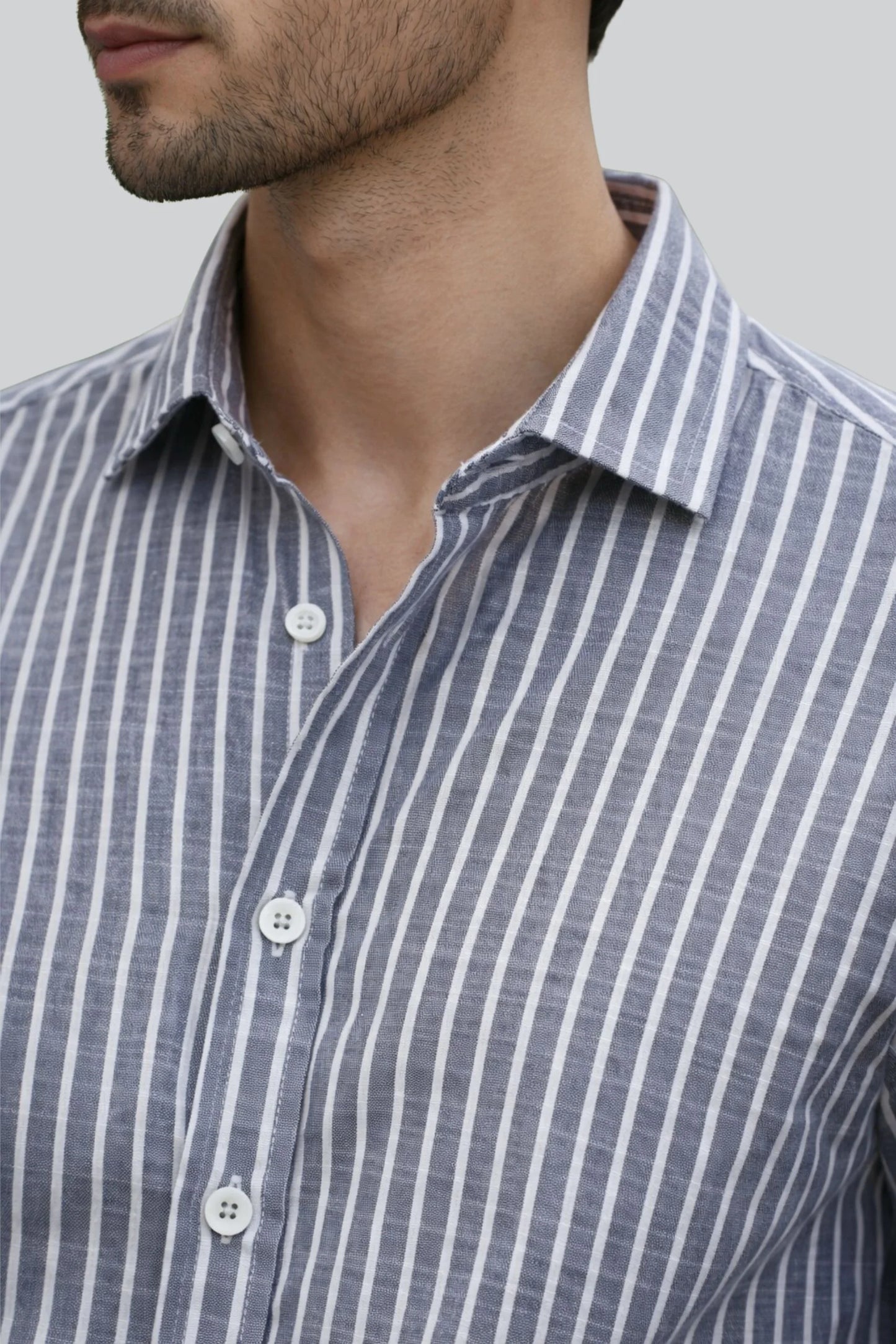 LINEN STRIPPED SHIRT | CHARCOAL