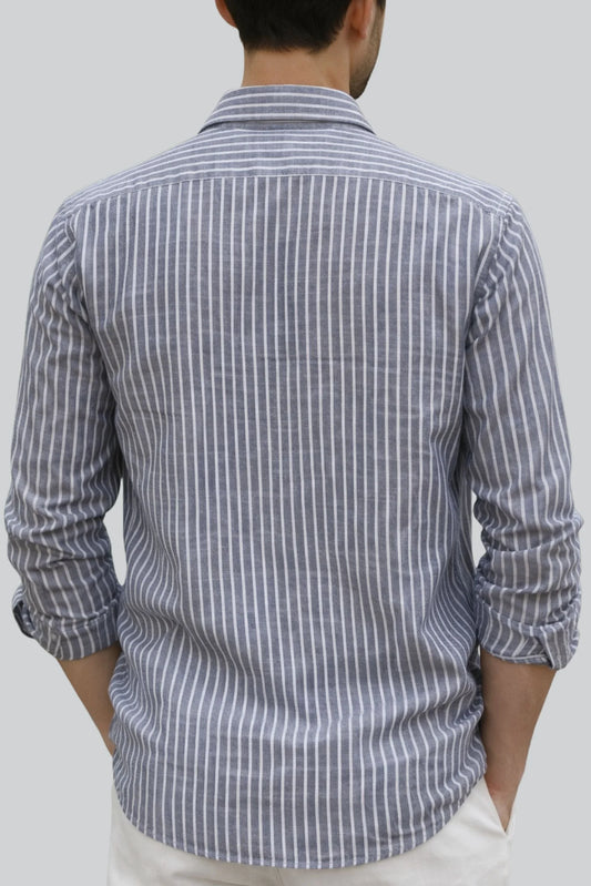 LINEN STRIPPED SHIRT | CHARCOAL
