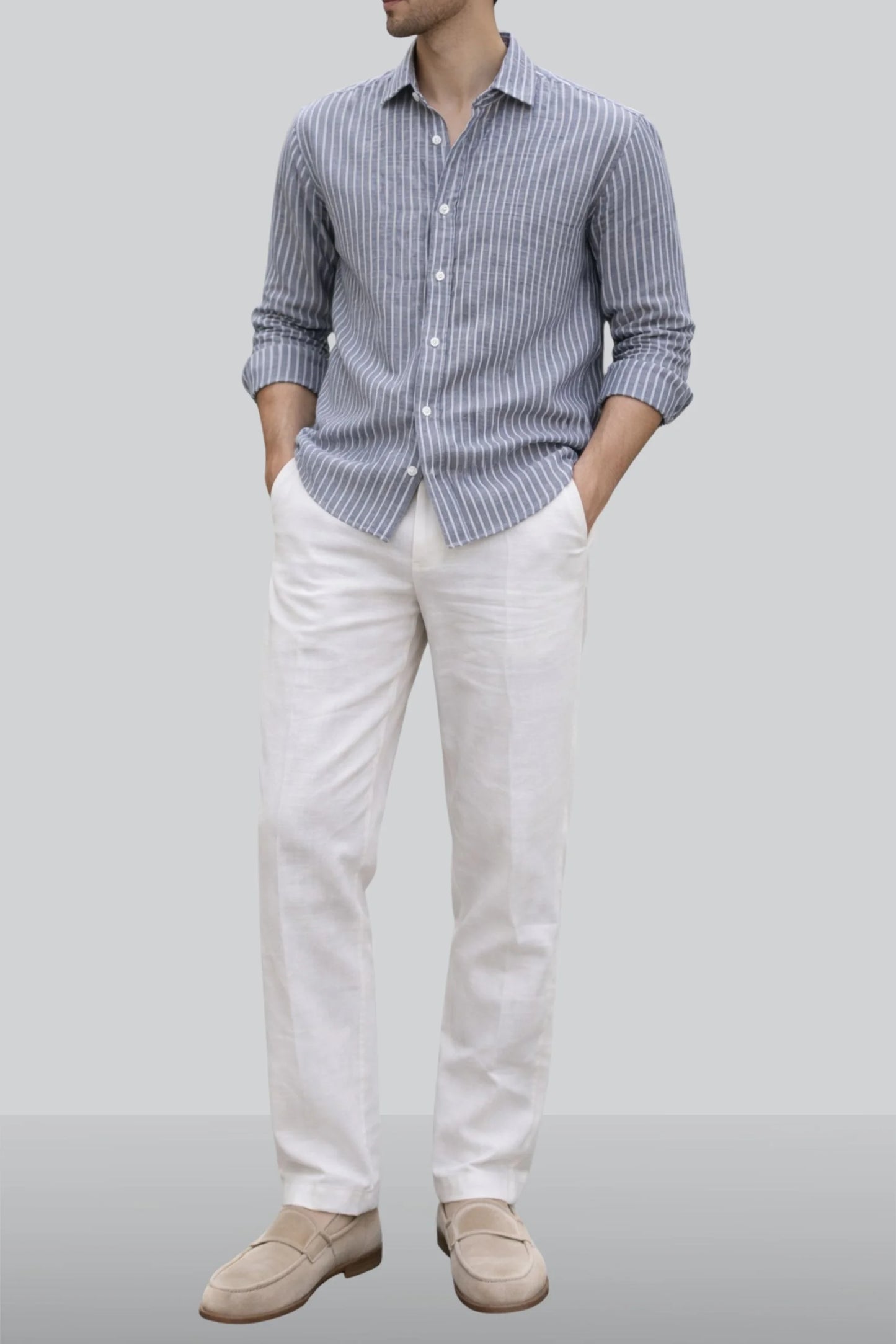 LINEN STRIPPED SHIRT | CHARCOAL