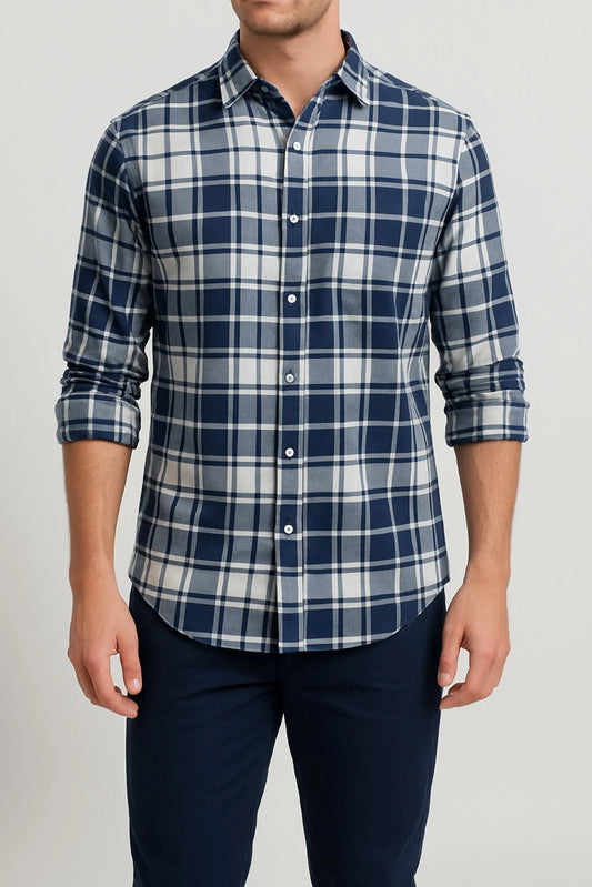 CHECKERED SHIRT | WHITE / NAVY