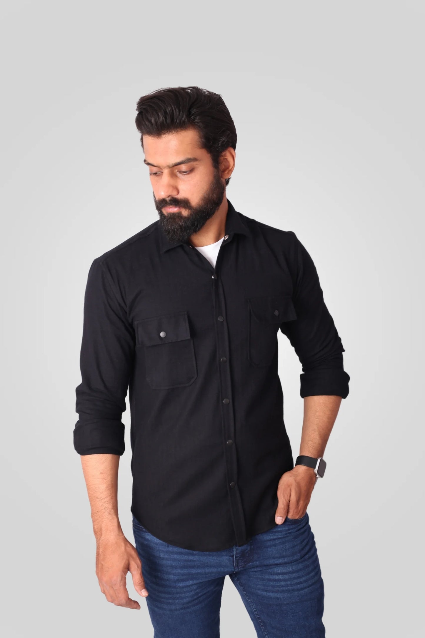 BLACK FLANNEL SHACKET (FS04)