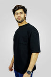 BLACK TEXTURED DROP SHOULDER T-SHIRT (TS06)