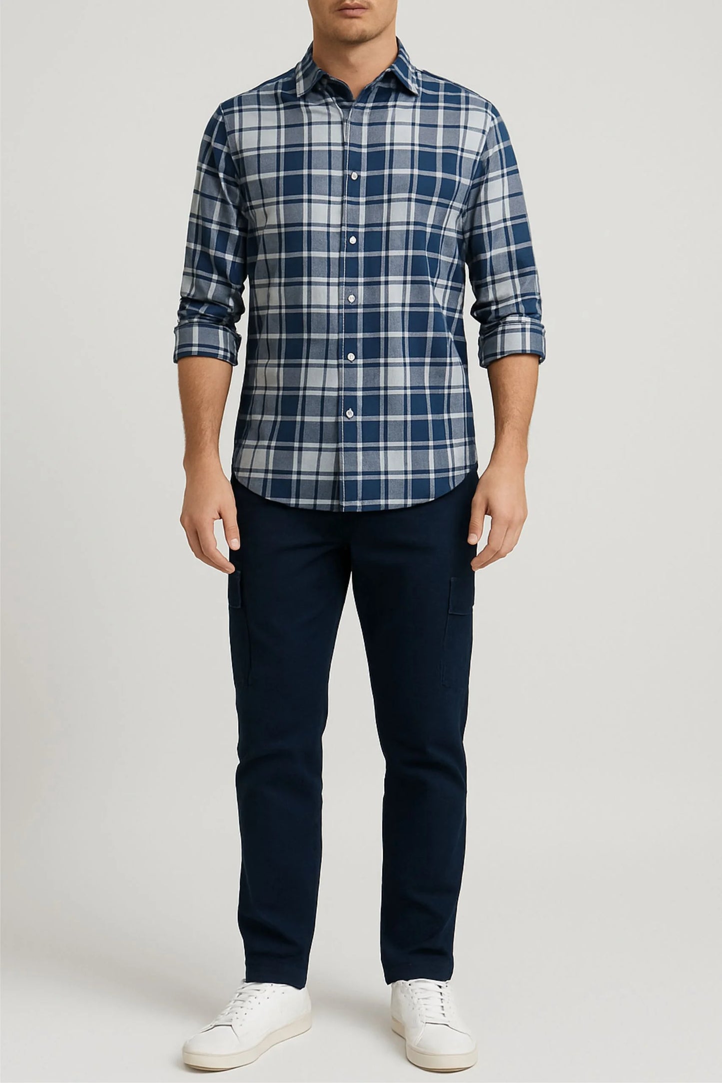 CHECKERED SHIRT | WHITE / NAVY