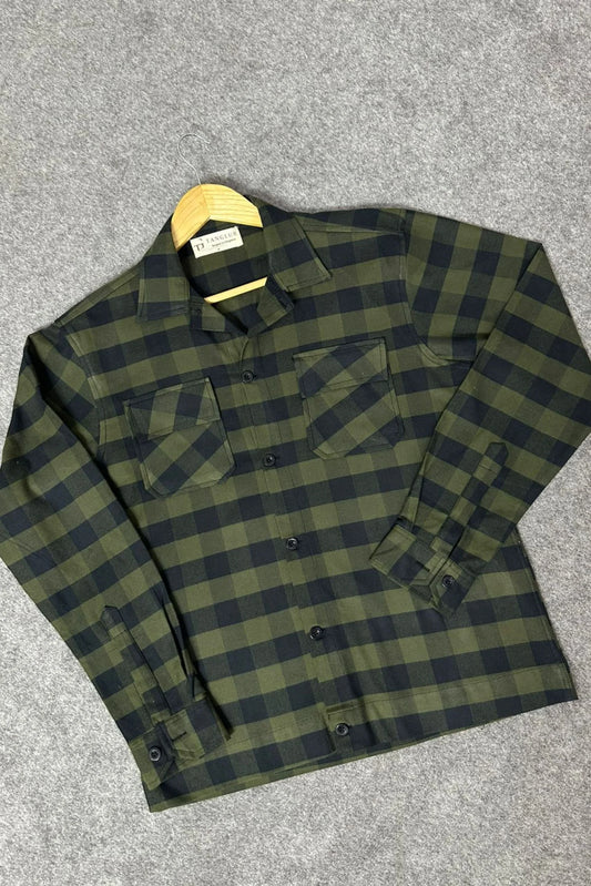 FLANNEL CHECKERED SHACKET | OLIVE