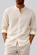 LINEN SHIRT | IVORY BAND COLLAR