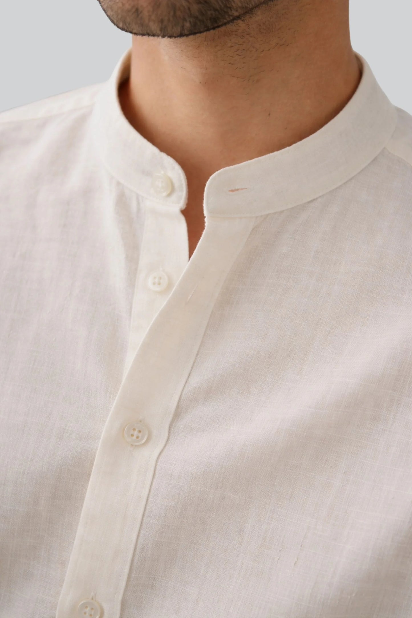 LINEN SHIRT | IVORY BAND COLLAR