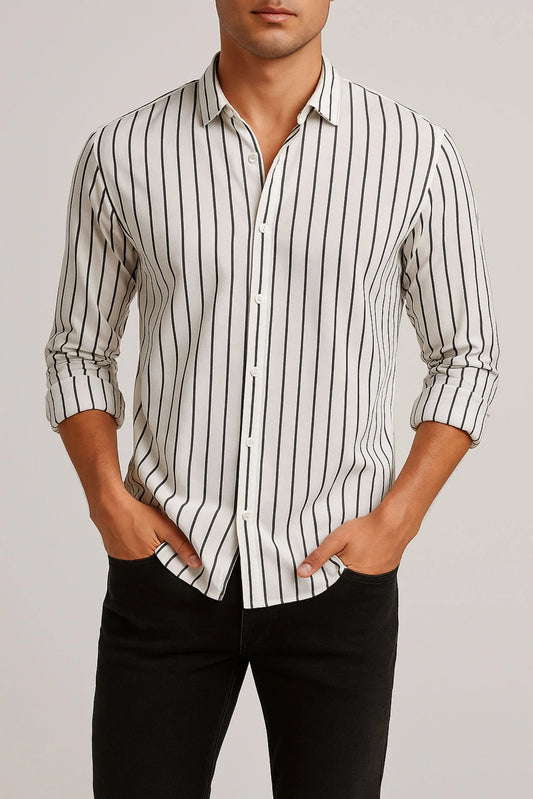 STRIPED SHIRT | WHITE / CHARCOAL