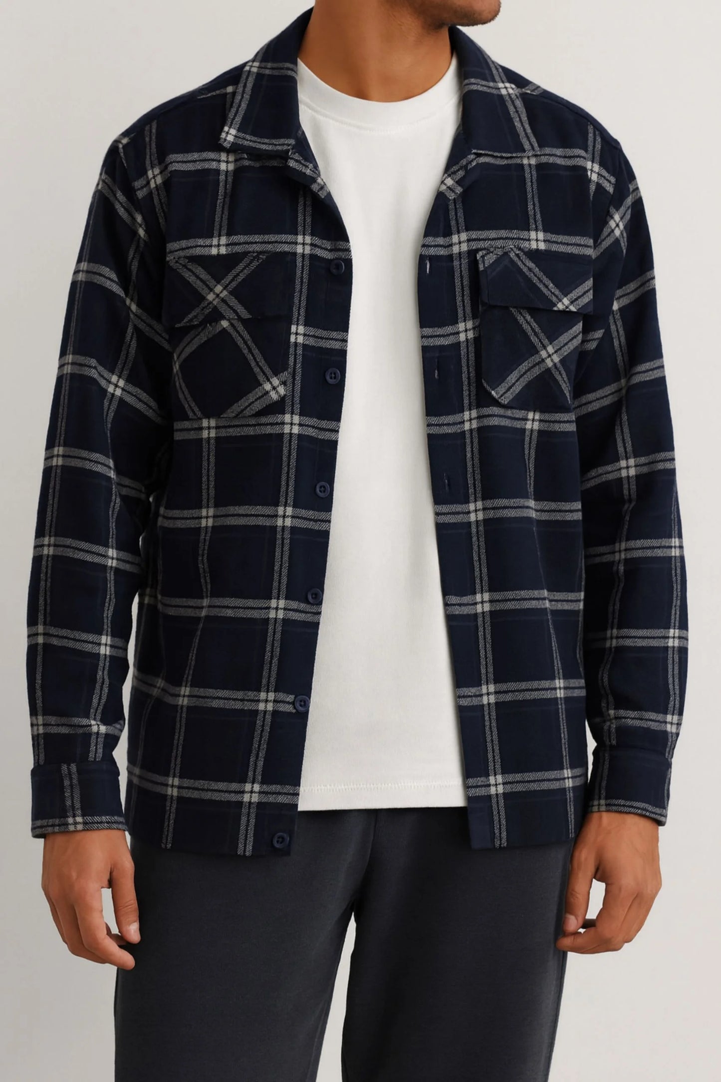 FLANNEL CHECKERED SHACKET | NAVY