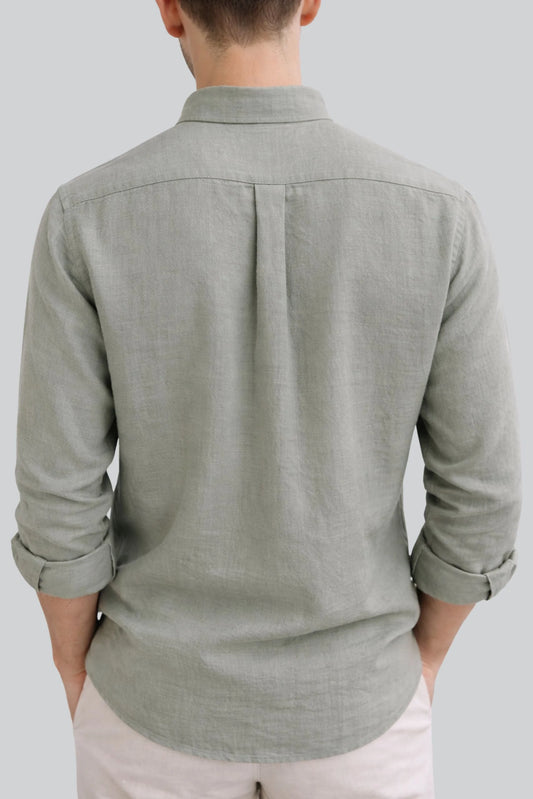 BAND COLLAR LINEN SHIRT | SAGE GREEN