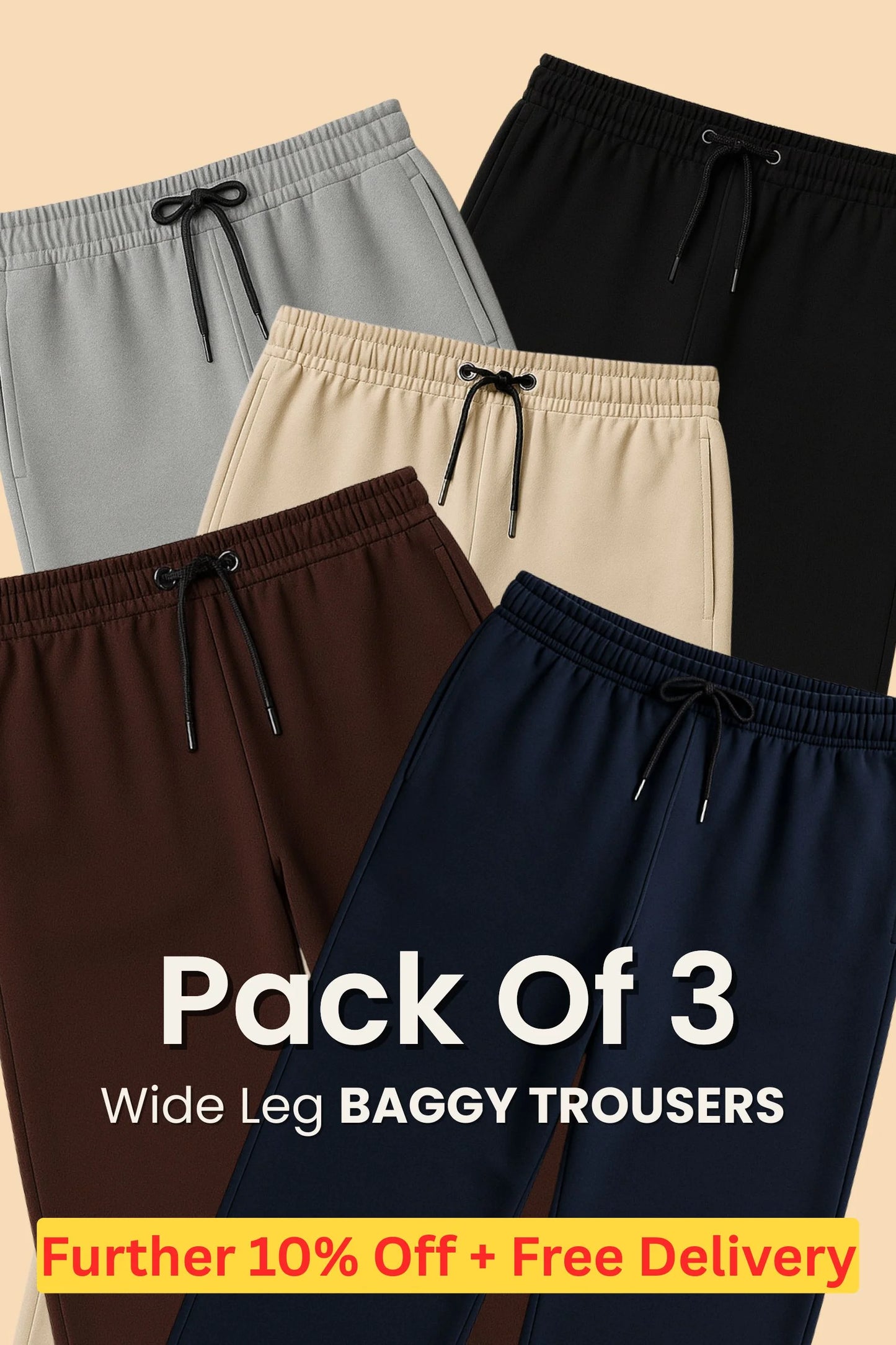 PACK OF 3 | WIDE LEG BAGGY TROUSERS